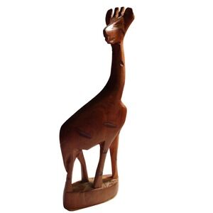 Vintage Hand Carved Wooden Giraffe Figurine Mid Century Modern Safari Decor